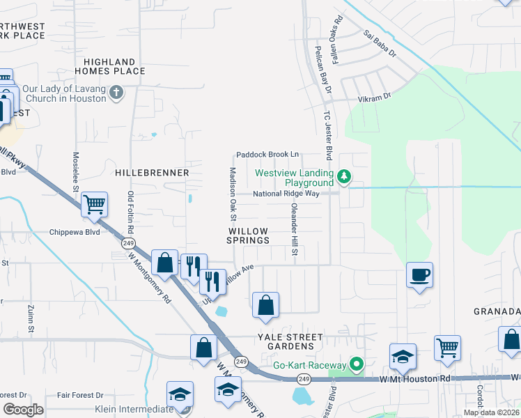 map of restaurants, bars, coffee shops, grocery stores, and more near 2846 Oat Harvest Court in Houston