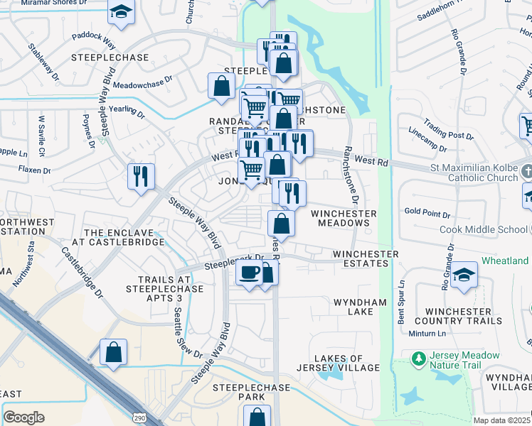 map of restaurants, bars, coffee shops, grocery stores, and more near in Harris County