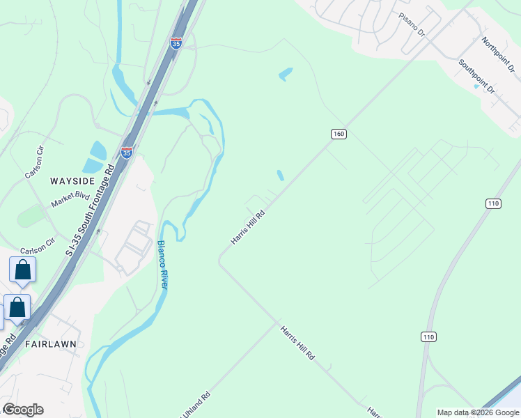 map of restaurants, bars, coffee shops, grocery stores, and more near 1321 Harris Hill Road in San Marcos
