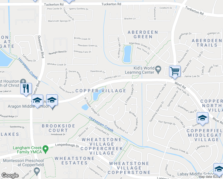 map of restaurants, bars, coffee shops, grocery stores, and more near 16410 Torry View Terrace in Houston