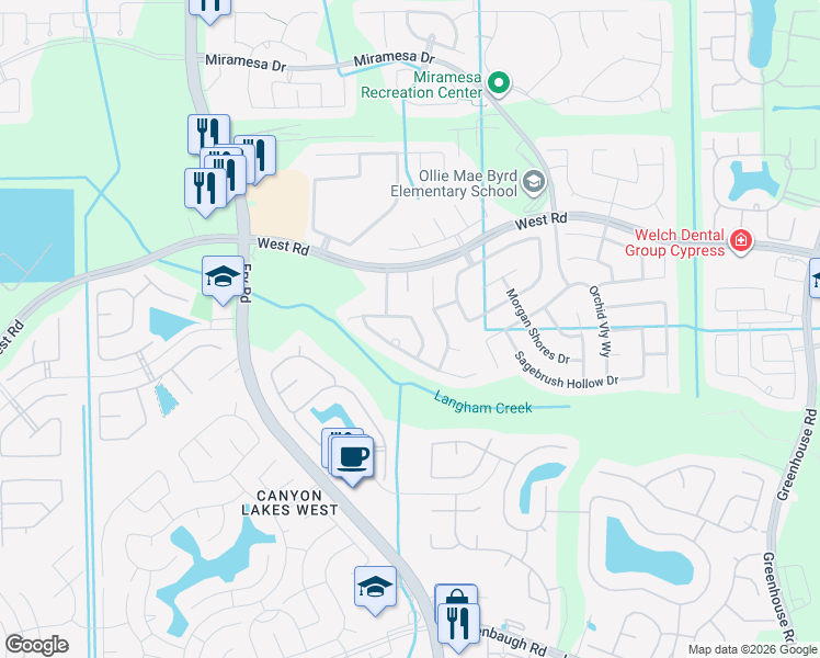 map of restaurants, bars, coffee shops, grocery stores, and more near 8919 English Manor Drive in Harris County