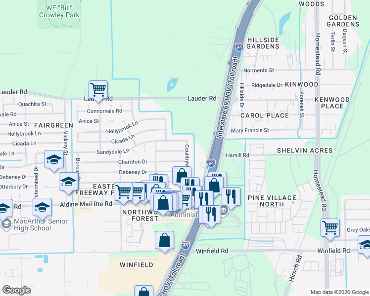 map of restaurants, bars, coffee shops, grocery stores, and more near 5223 Celestial Lane in Houston
