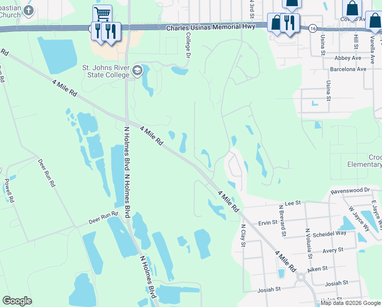 map of restaurants, bars, coffee shops, grocery stores, and more near 1757 Keswick Road in St. Augustine