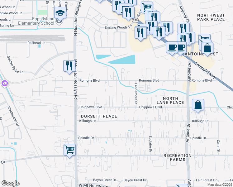 map of restaurants, bars, coffee shops, grocery stores, and more near 6911 Romona Boulevard in Houston