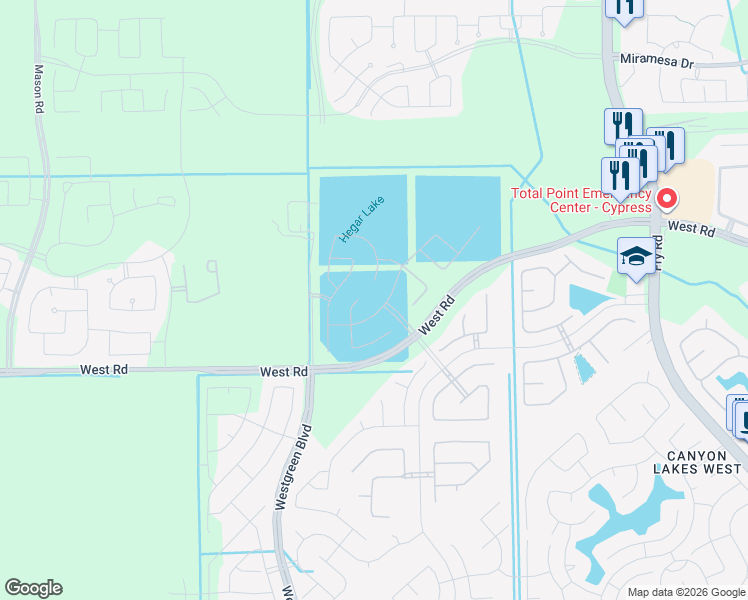 map of restaurants, bars, coffee shops, grocery stores, and more near Unnamed Road in Cypress