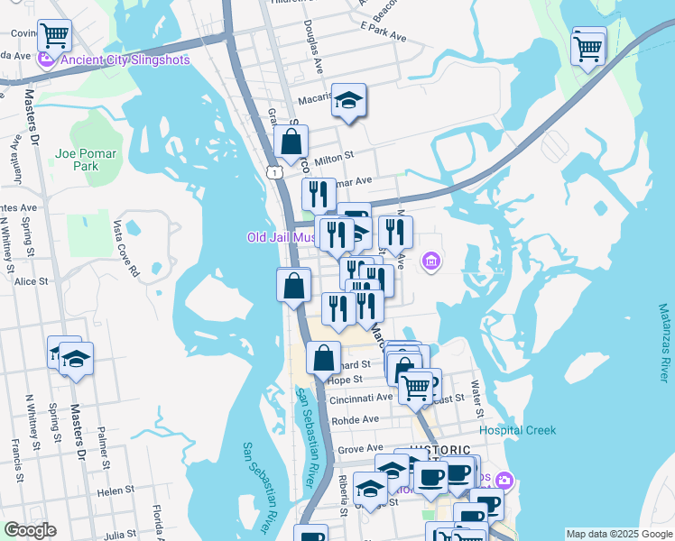 map of restaurants, bars, coffee shops, grocery stores, and more near 152 San Marco Avenue in St. Augustine