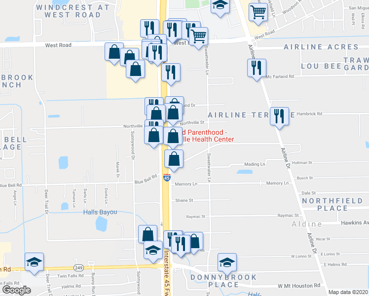 map of restaurants, bars, coffee shops, grocery stores, and more near 605 Korff Drive in Houston