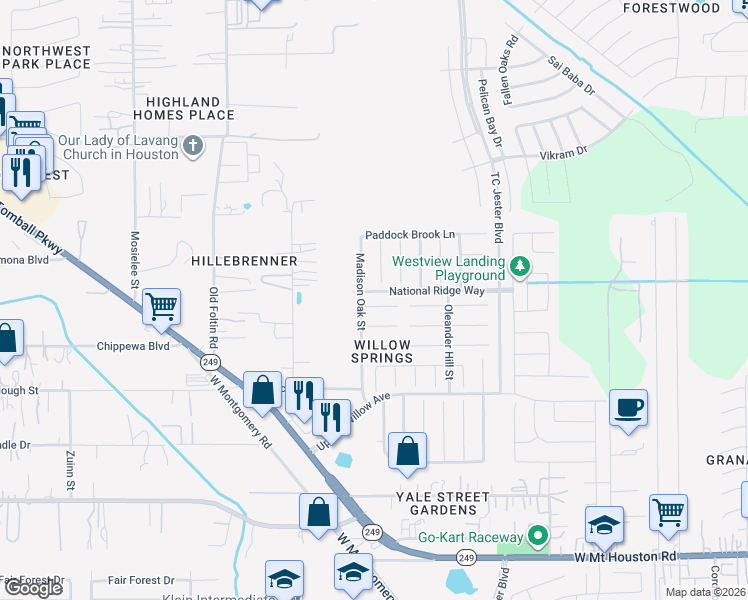 map of restaurants, bars, coffee shops, grocery stores, and more near 2938 Valiant Scene Court in Houston