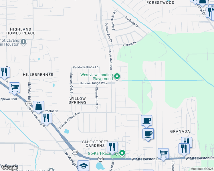 map of restaurants, bars, coffee shops, grocery stores, and more near 2718 Oat Harvest Court in Houston