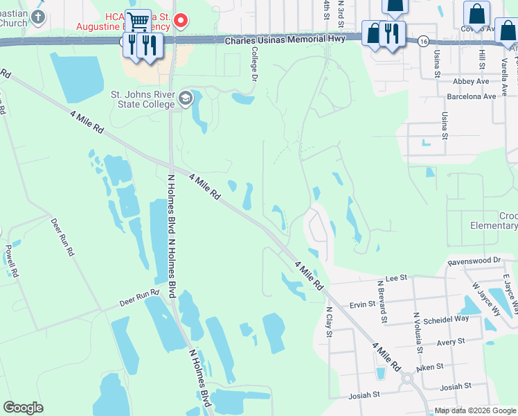 map of restaurants, bars, coffee shops, grocery stores, and more near 1757 Keswick Road in St. Augustine