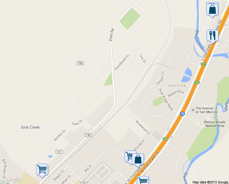 map of restaurants, bars, coffee shops, grocery stores, and more near 2074 Post Road in San Marcos