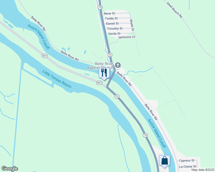 map of restaurants, bars, coffee shops, grocery stores, and more near 3321 Highway 70 in Pierre Part