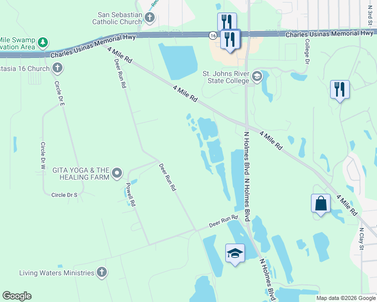 map of restaurants, bars, coffee shops, grocery stores, and more near 2170 Deer Run Road in St. Augustine