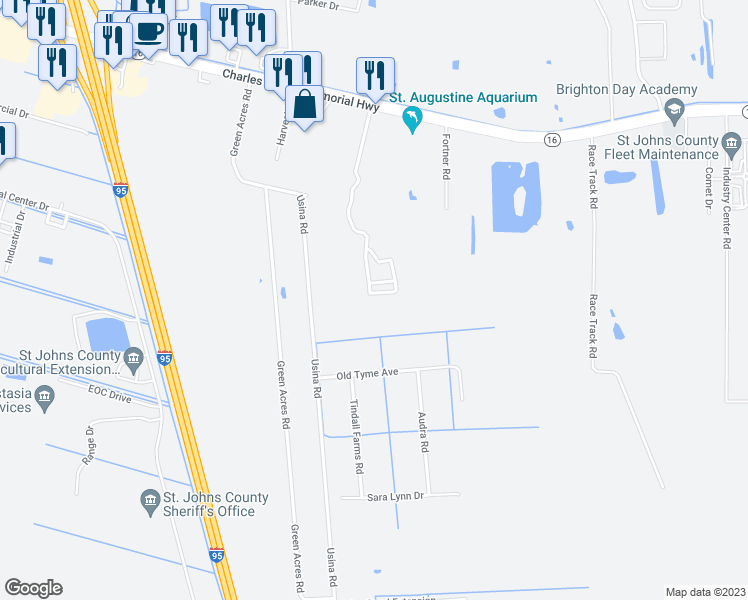map of restaurants, bars, coffee shops, grocery stores, and more near 2056 Old Tyme Avenue in St. Augustine