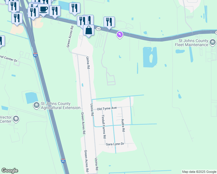 map of restaurants, bars, coffee shops, grocery stores, and more near 2056 Old Tyme Avenue in St. Augustine