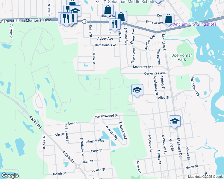 map of restaurants, bars, coffee shops, grocery stores, and more near 51 Crookshank Drive in St. Augustine