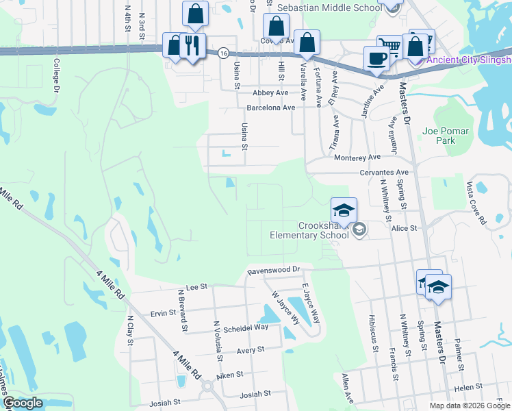 map of restaurants, bars, coffee shops, grocery stores, and more near 61 Crookshank Drive in Saint Augustine