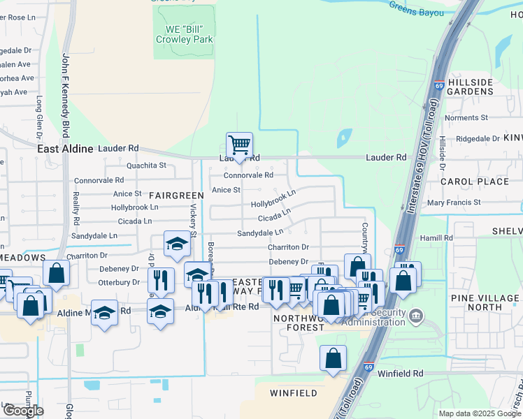 map of restaurants, bars, coffee shops, grocery stores, and more near 4903 Hollybrook Lane in Houston