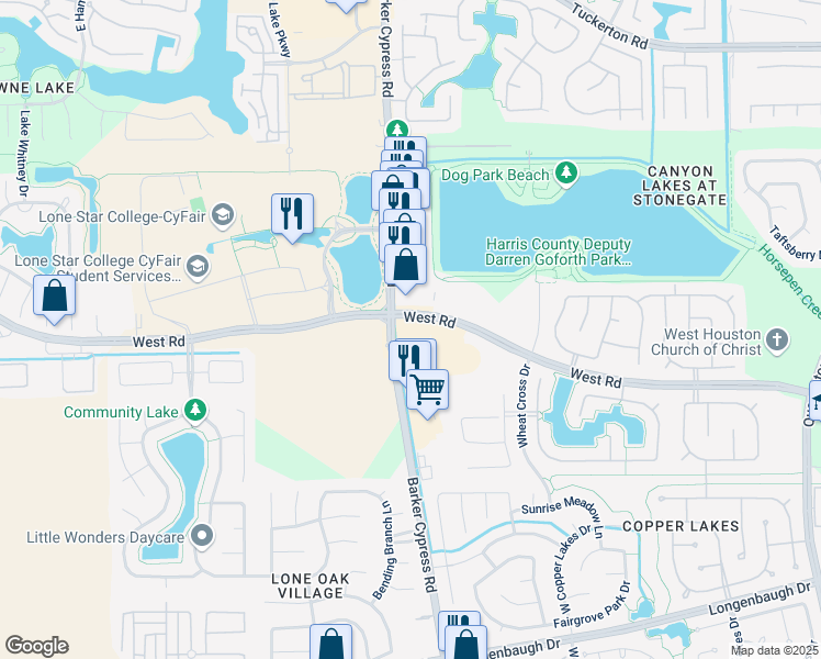 map of restaurants, bars, coffee shops, grocery stores, and more near 8960 Barker Cypress Road in Cypress