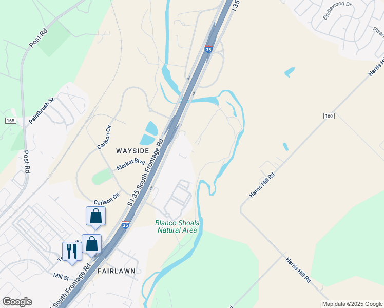 map of restaurants, bars, coffee shops, grocery stores, and more near 2396 North Interstate Highway 35 in San Marcos