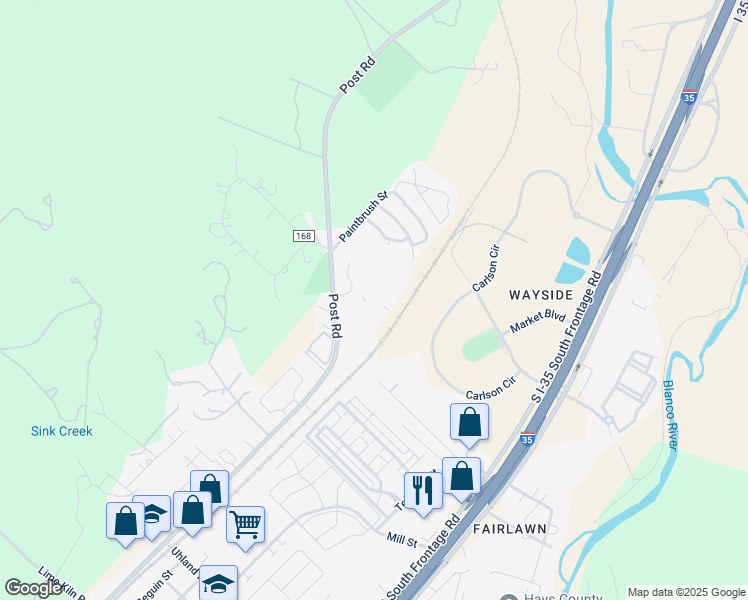 map of restaurants, bars, coffee shops, grocery stores, and more near 1800 Post Road in San Marcos