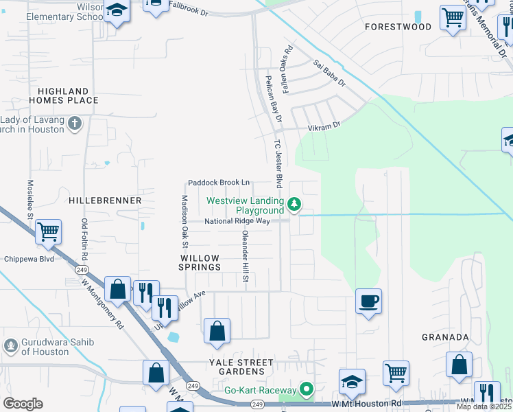 map of restaurants, bars, coffee shops, grocery stores, and more near 3102 Urban Glen in Houston