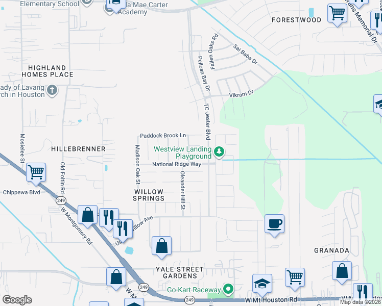 map of restaurants, bars, coffee shops, grocery stores, and more near 3102 Urban Glen in Houston