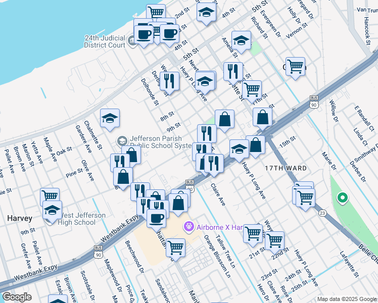 map of restaurants, bars, coffee shops, grocery stores, and more near 1028 11th Street in Gretna