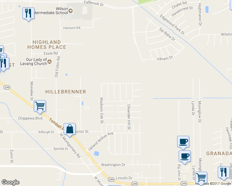 map of restaurants, bars, coffee shops, grocery stores, and more near 12030 Audubon Hill Court in Houston