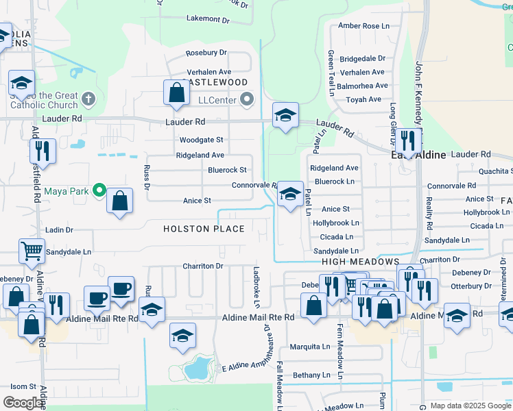 map of restaurants, bars, coffee shops, grocery stores, and more near 13402 Rockshire Drive in Houston