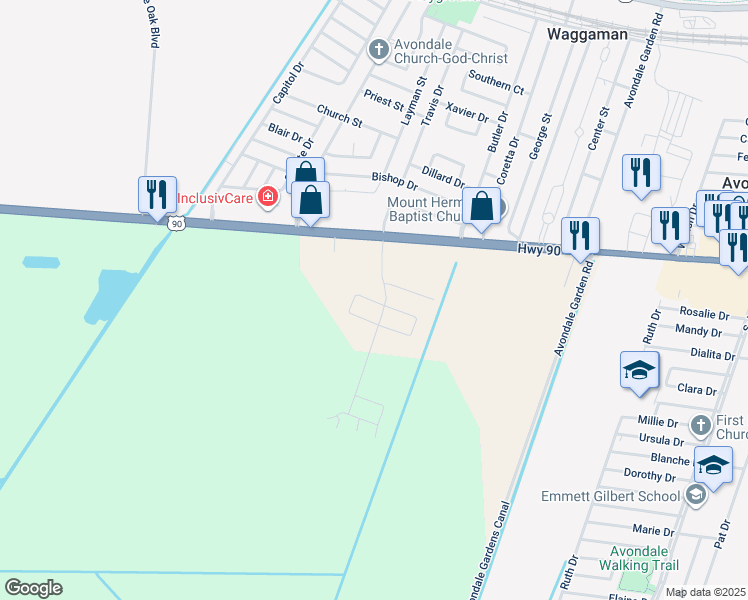 map of restaurants, bars, coffee shops, grocery stores, and more near 3704 Edgewood Court in Westwego