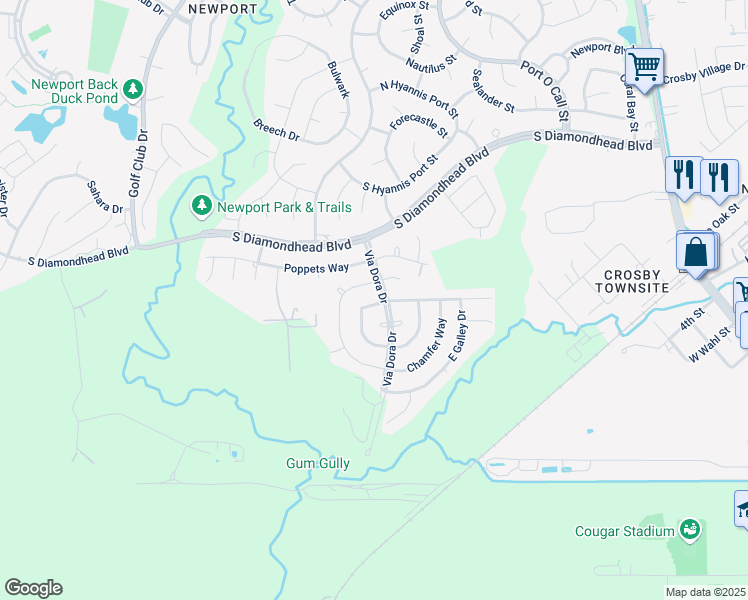 map of restaurants, bars, coffee shops, grocery stores, and more near 906 West Astern Drive in Crosby