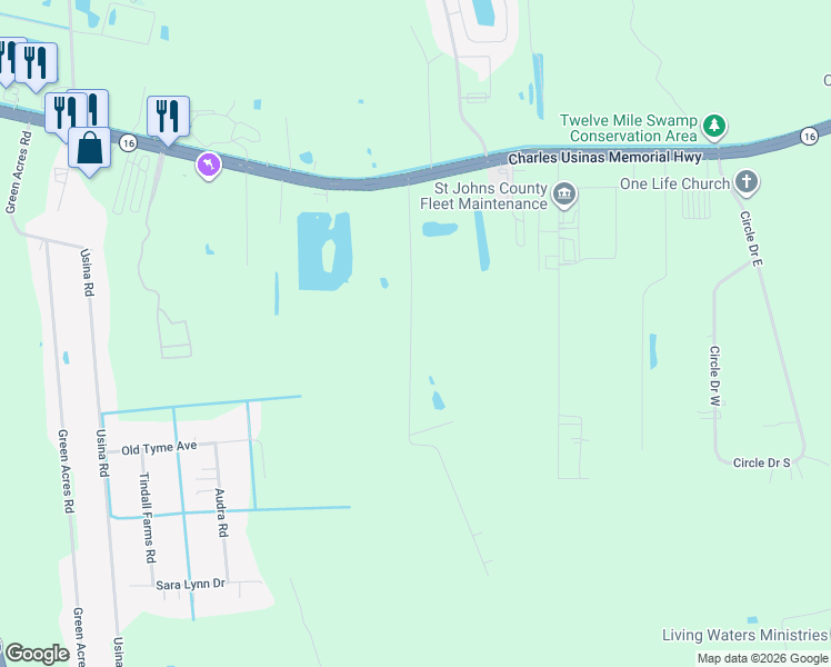 map of restaurants, bars, coffee shops, grocery stores, and more near 2760 Race Track Road in St. Augustine