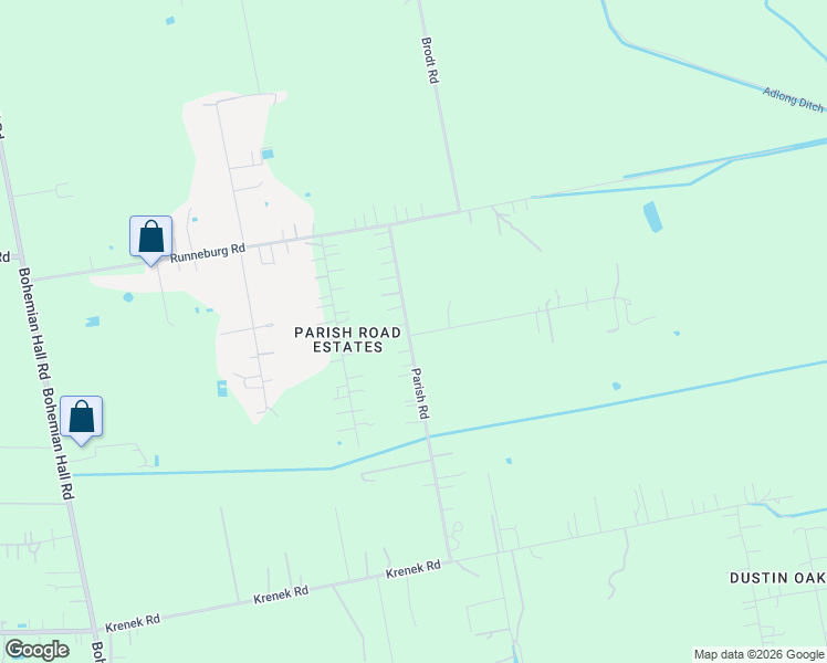 map of restaurants, bars, coffee shops, grocery stores, and more near 15303 Parish Road in Crosby