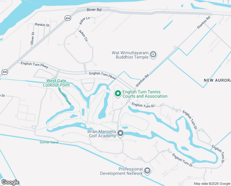 map of restaurants, bars, coffee shops, grocery stores, and more near 4 Lakeway Court in New Orleans