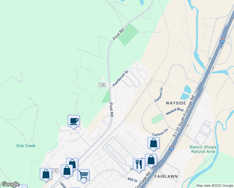 map of restaurants, bars, coffee shops, grocery stores, and more near 1834 Post Road in San Marcos