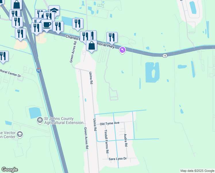map of restaurants, bars, coffee shops, grocery stores, and more near 245 Old Village Center Circle in St. Augustine