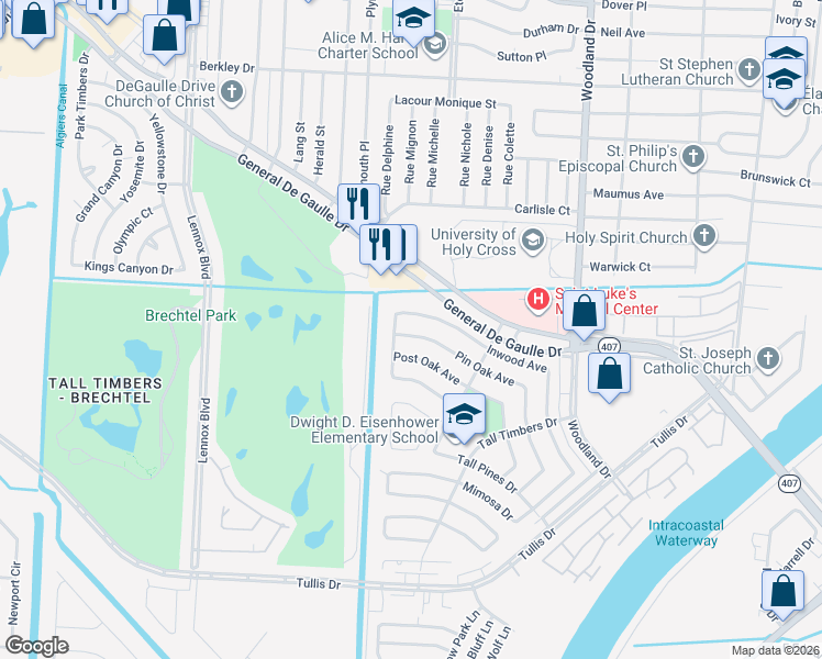 map of restaurants, bars, coffee shops, grocery stores, and more near 3517 Inwood Avenue in New Orleans