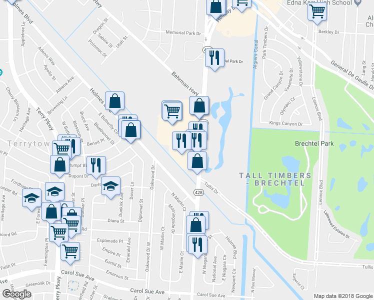map of restaurants, bars, coffee shops, grocery stores, and more near 4021 Behrman Place in New Orleans