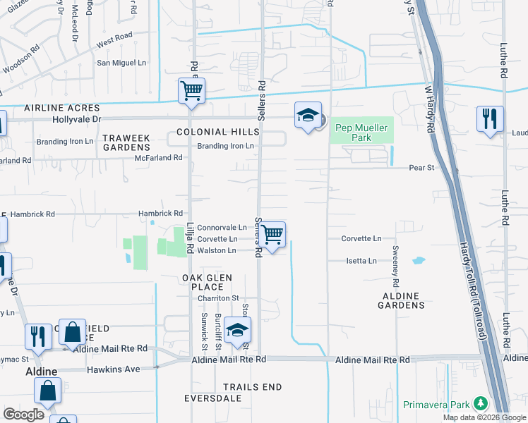 map of restaurants, bars, coffee shops, grocery stores, and more near 706 Hambrick Ct in Houston