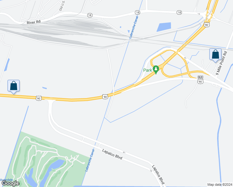 map of restaurants, bars, coffee shops, grocery stores, and more near 2125 U.S. 90 in Westwego