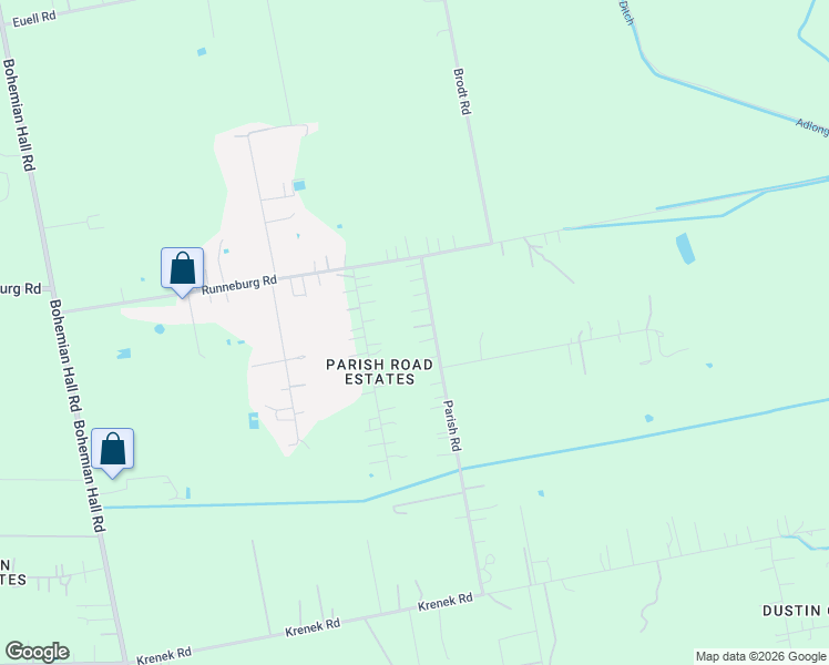 map of restaurants, bars, coffee shops, grocery stores, and more near 15511 Parish Rd in Crosby