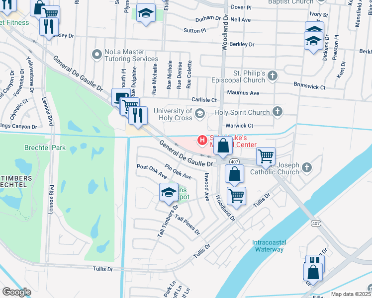 map of restaurants, bars, coffee shops, grocery stores, and more near 5650 General De Gaulle Drive in New Orleans