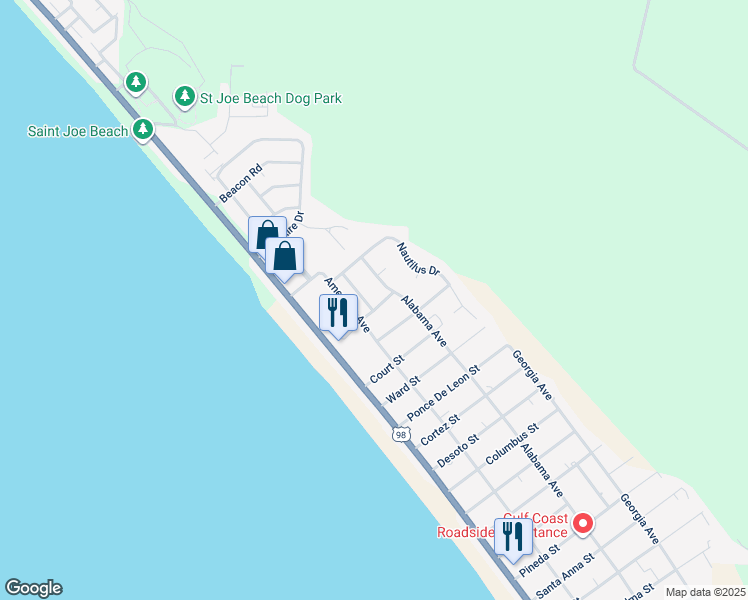 map of restaurants, bars, coffee shops, grocery stores, and more near 8102 Coquina Drive in Port St. Joe