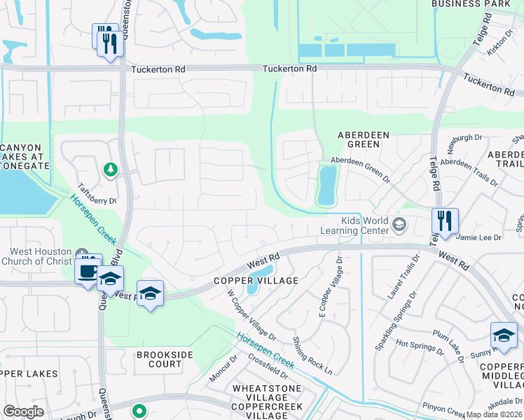 map of restaurants, bars, coffee shops, grocery stores, and more near 9206 Carlin Bend Lane in Houston