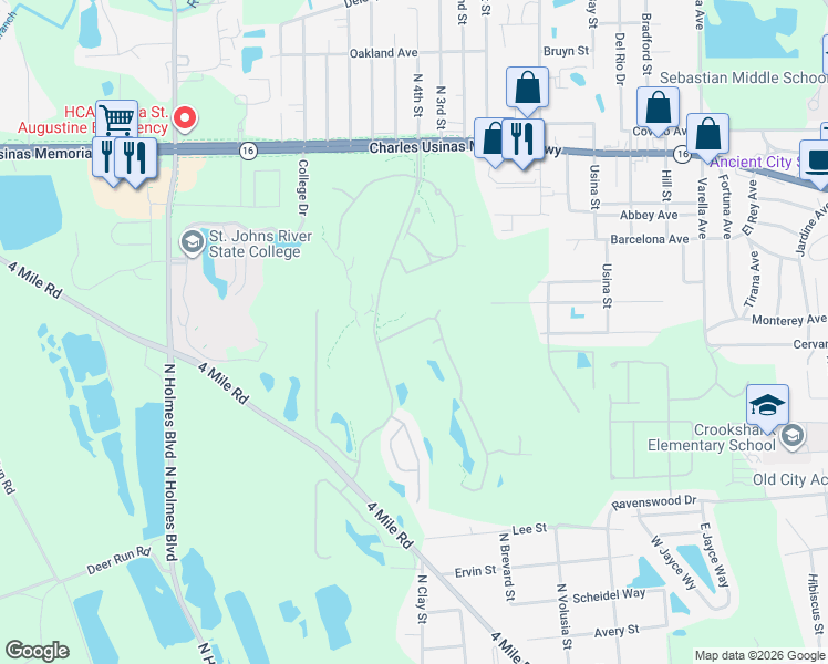 map of restaurants, bars, coffee shops, grocery stores, and more near 921 Oxford Drive in St. Augustine