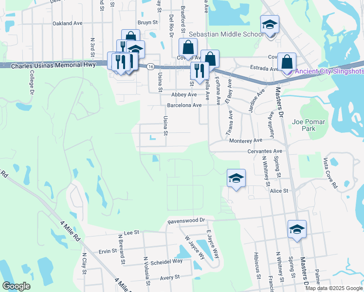 map of restaurants, bars, coffee shops, grocery stores, and more near 400 Avilla Avenue in St. Augustine