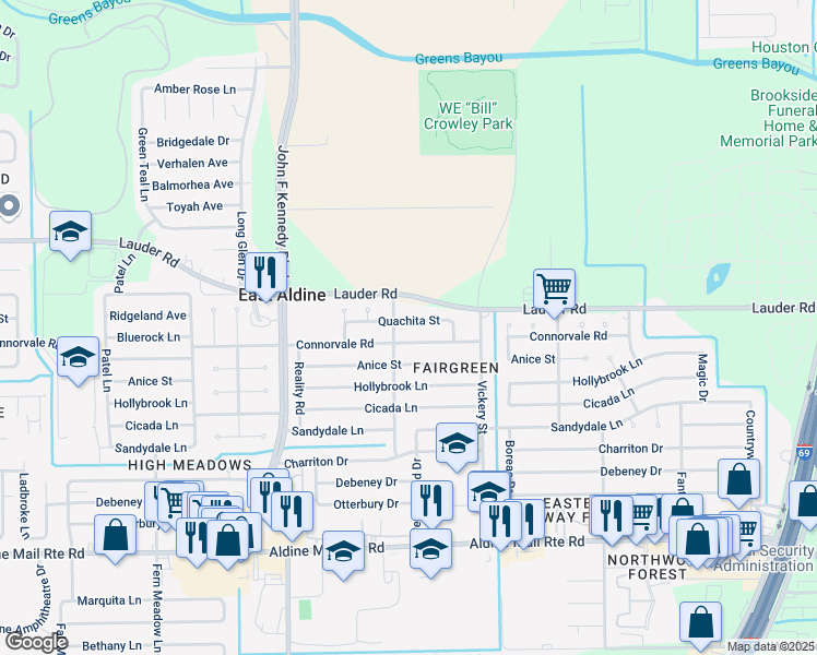 map of restaurants, bars, coffee shops, grocery stores, and more near 4546 Quachita Street in Houston