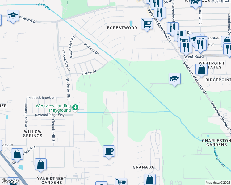 map of restaurants, bars, coffee shops, grocery stores, and more near 12321 Lynda Drive in Houston