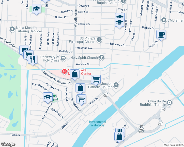map of restaurants, bars, coffee shops, grocery stores, and more near 4301 Maple Leaf Drive in New Orleans